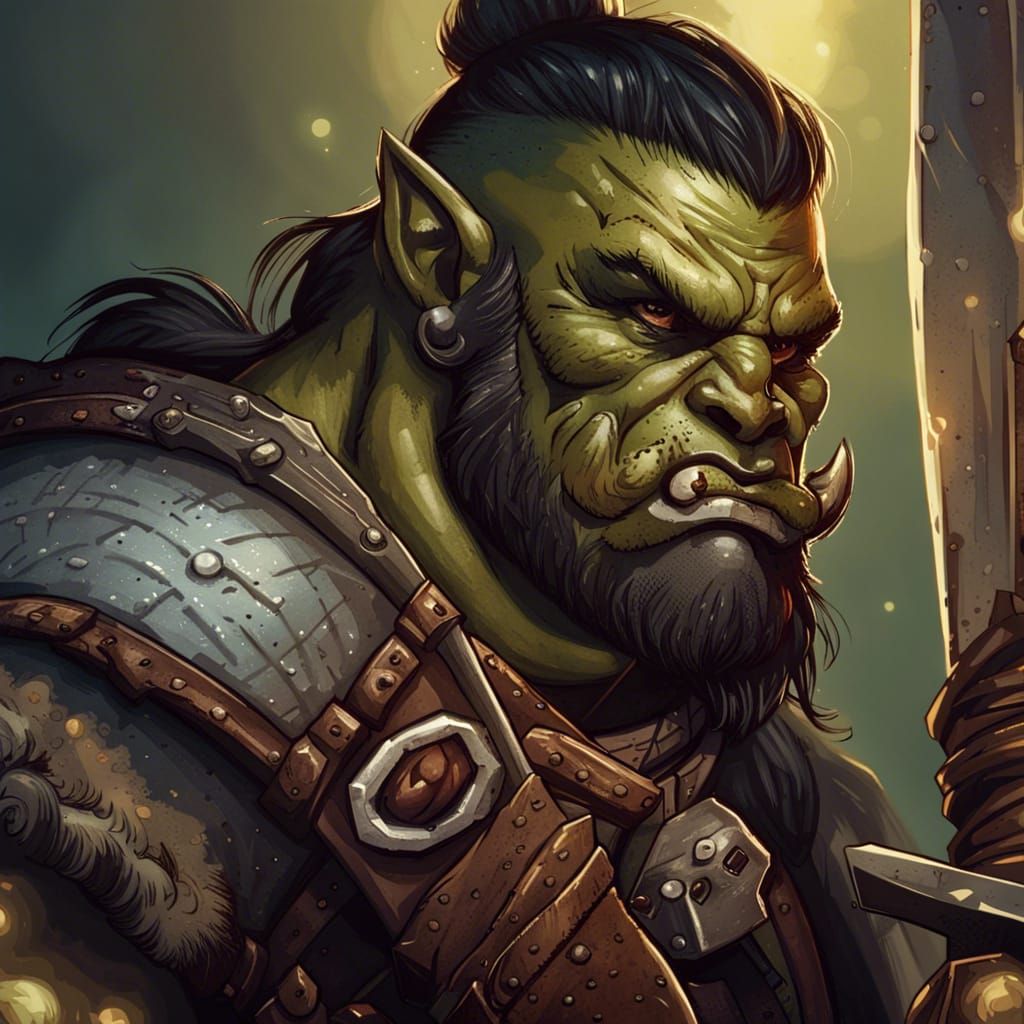 Half-Orc Barbarian Mercenary DnD Token Portrait