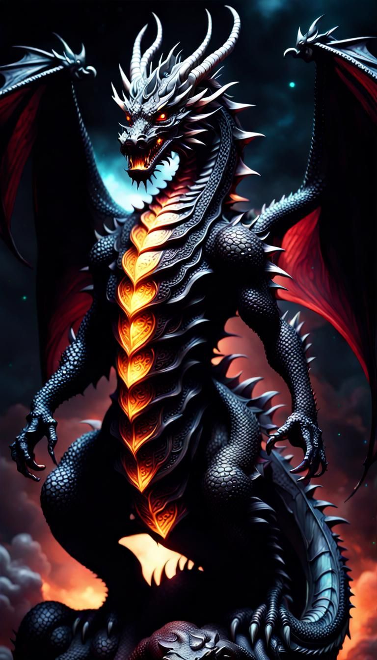 Cosmic Black Dragon God With Gemstones