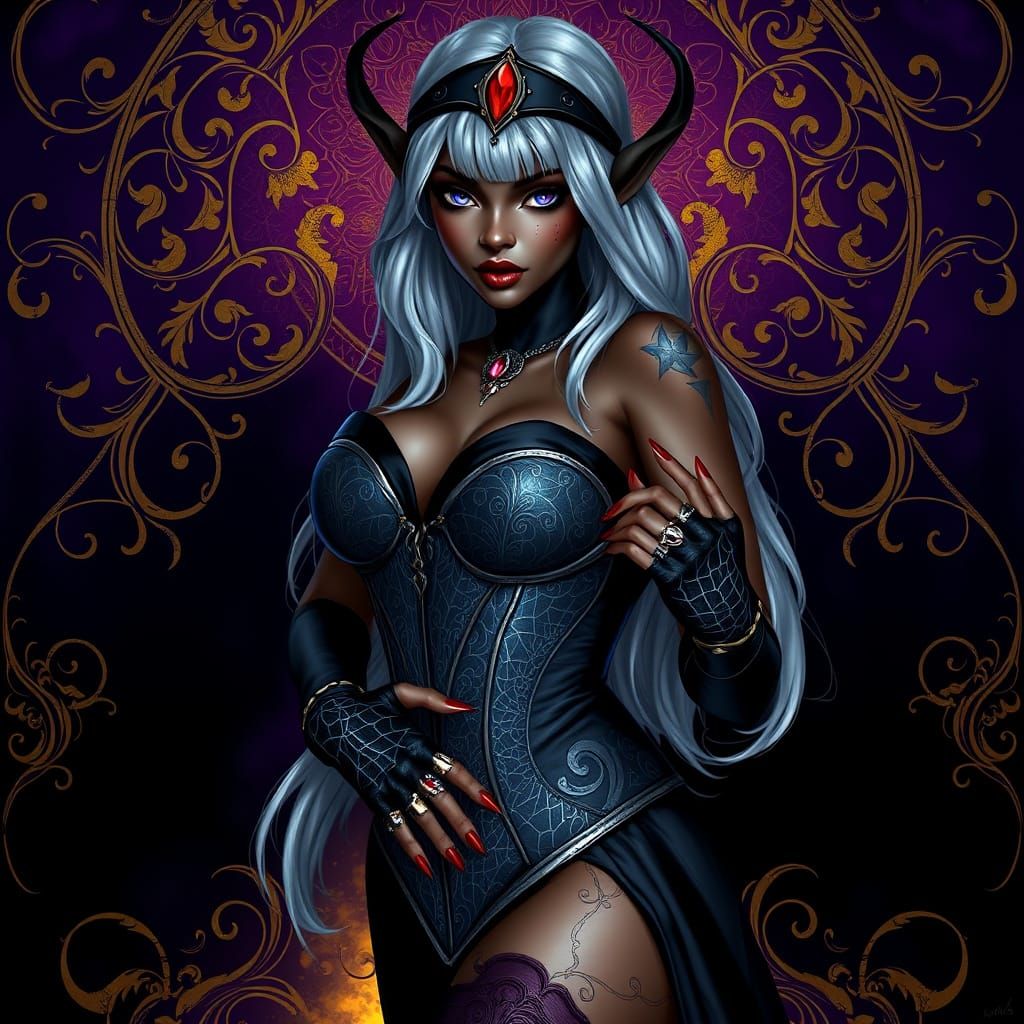 Ethereal Ebony Elf in Dark Fantasy Attire