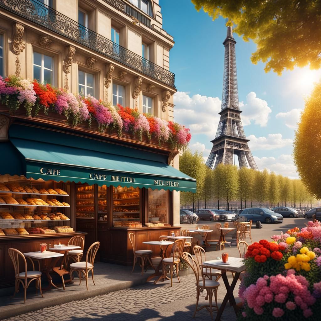 Charming Paris Cafe with Eiffel Tower View
