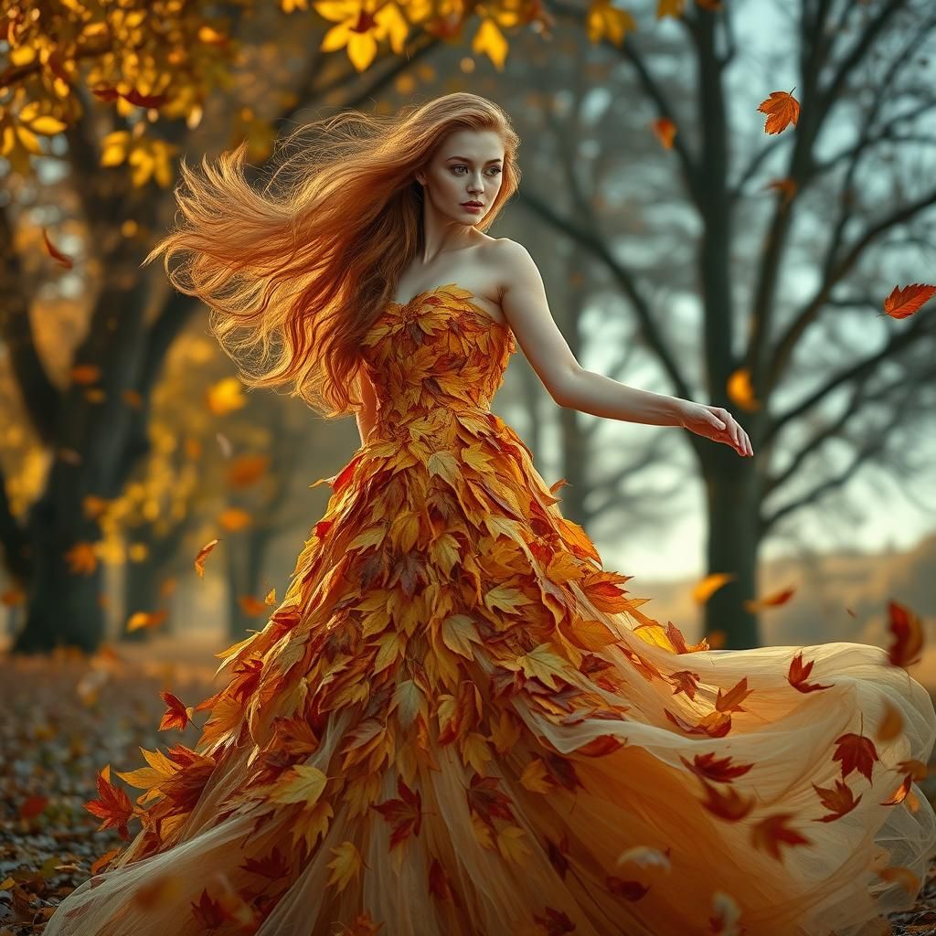 Ethereal Fairy Woman in Autumnal Scene