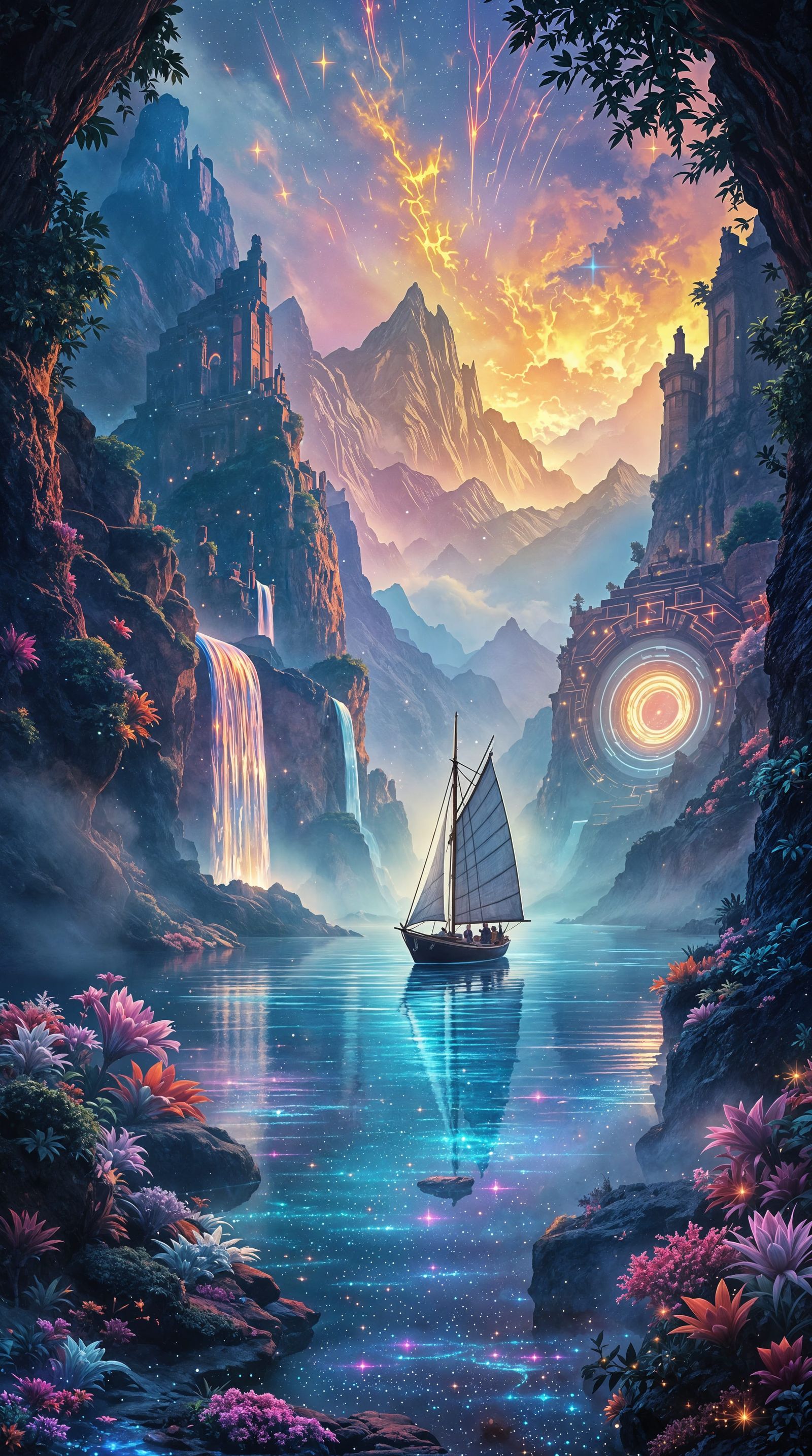 Ethereal Cosmic Sailboat in Grandiose Mathematical Realism