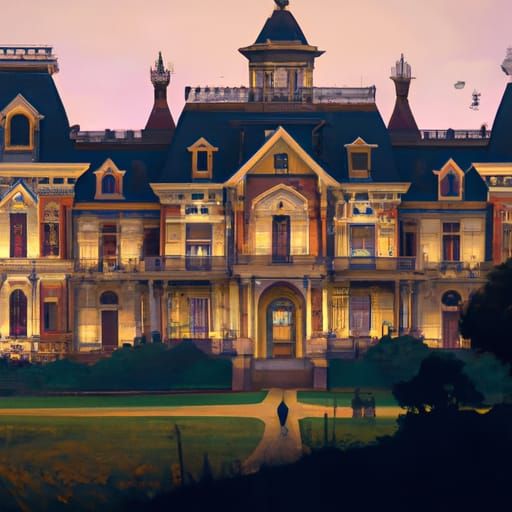 Haunted Victorian Mansion Landscape: Detailed Digital Painti...