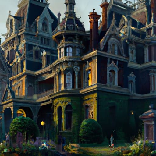 Haunted Victorian Mansion in Ethereal Landscape