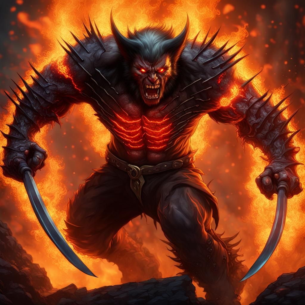 Demonic Wolverine Ablaze: Fantasy Concept Art