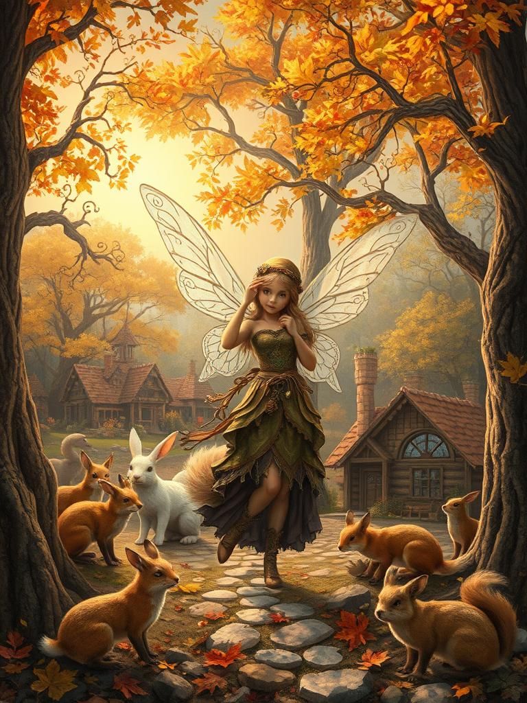 Enchanting Fairy Village in Autumnal Forest