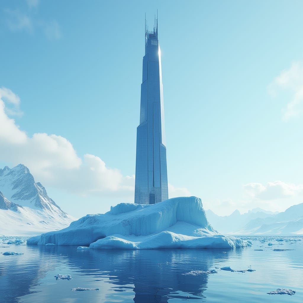 Futuristic Skyscraper on Antarctic Iceberg