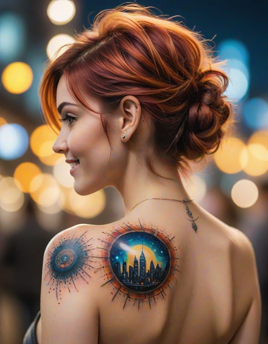 Vibrant Portrait Tattoo of a Smiling Man on a Woman's Back i...