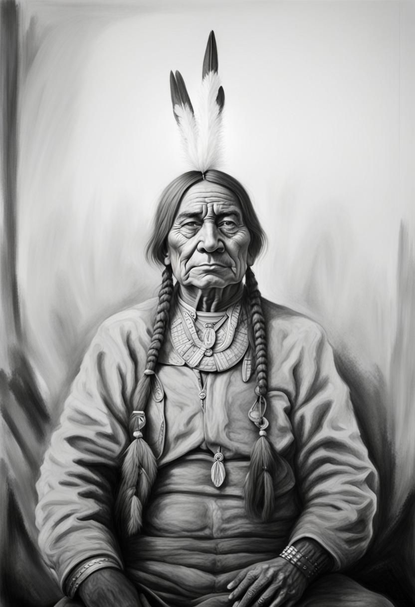 Detailed Charcoal Portrait of Sitting Bull
