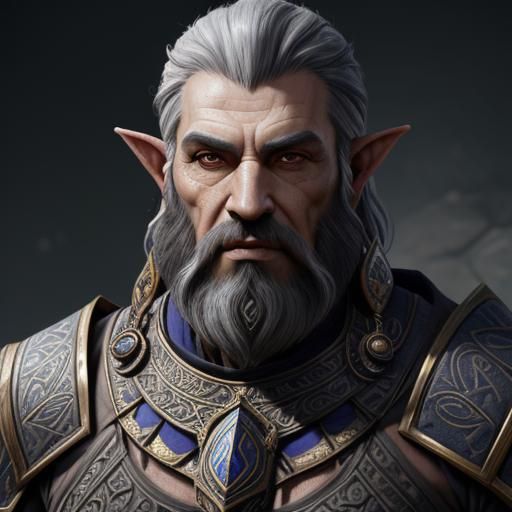 Dwemer Elf with Assyrian Beard in Matte Painting Style