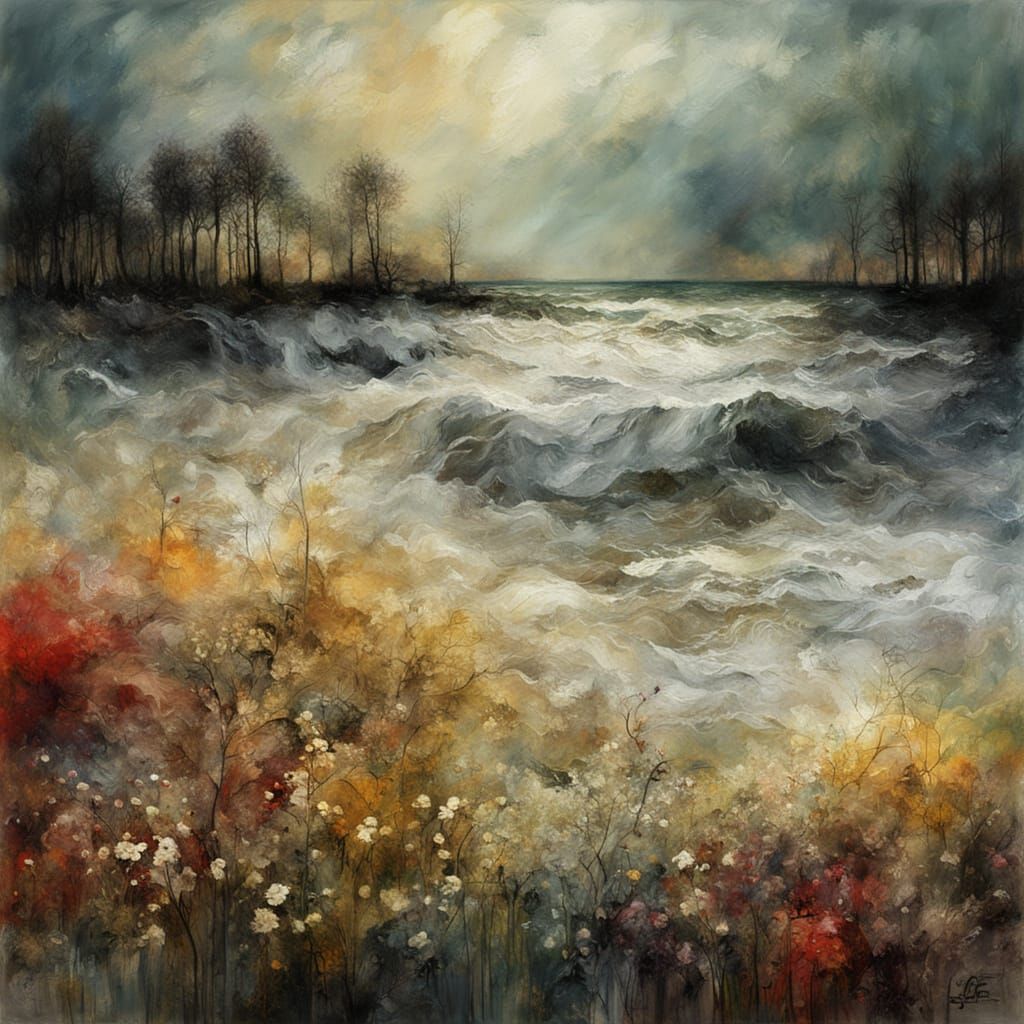 Expressionist Summer Painting with Abstract Fractals