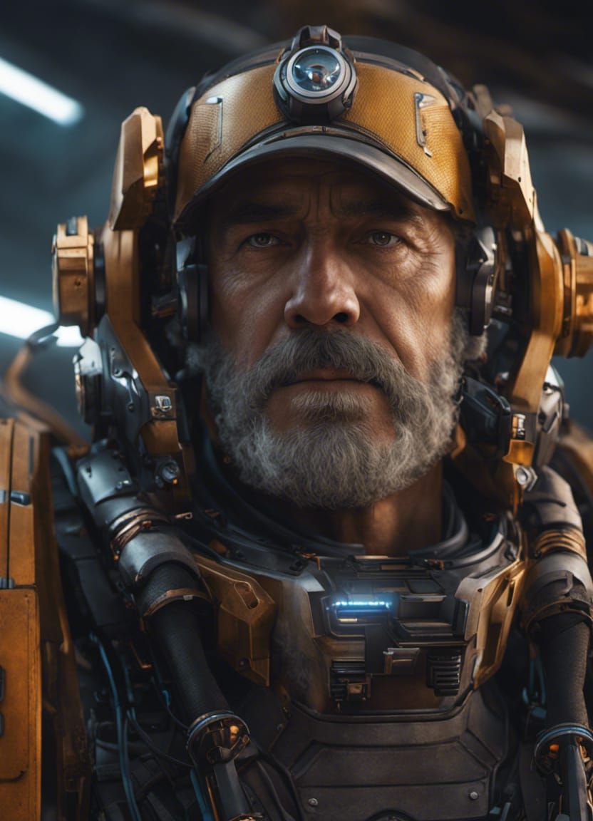 Grizzled Mechanic in Sci-Fi Style 3D Render