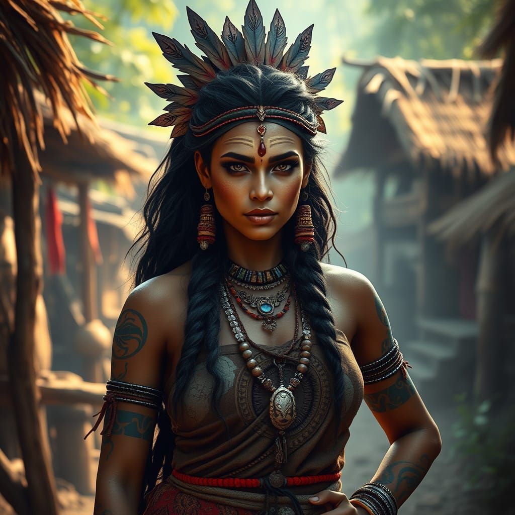 Mystical Indian Goddess in Tribal Splendor