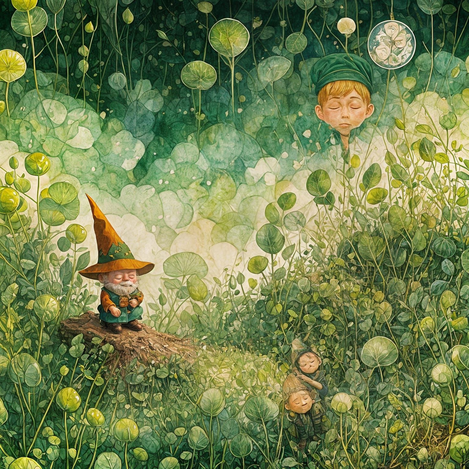 Whimsical Gnome in a Green Oasis