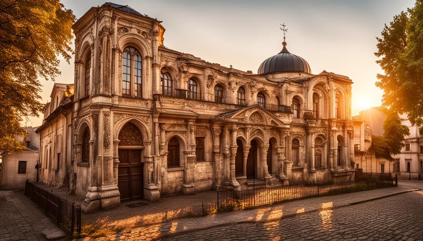 Ancient Jewish Building in Ukraine at Golden Hour