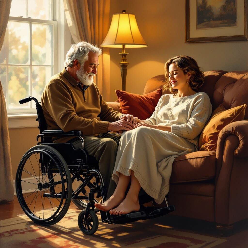 Man in Wheelchair Gives Wife a Loving Foot Massage
