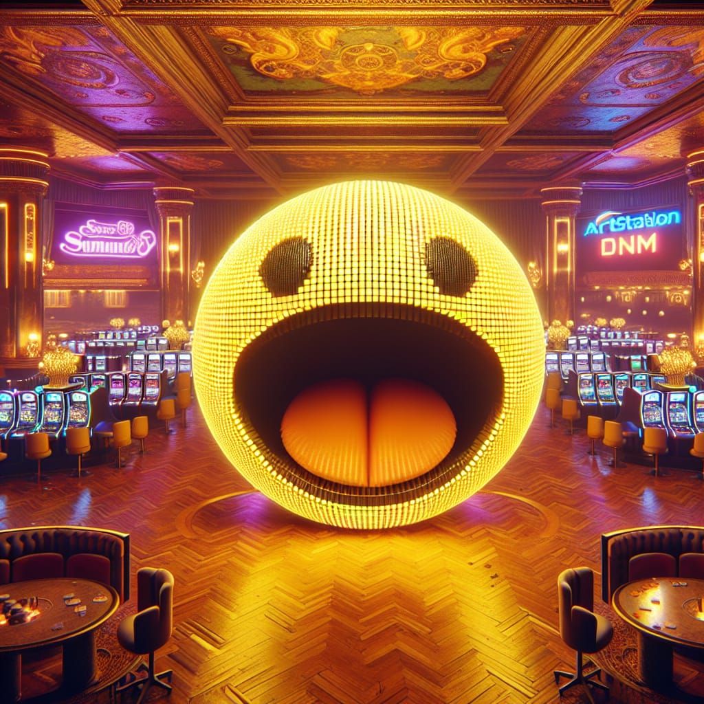 Pac-Man Pixel Art in Opulent Casino Scene
