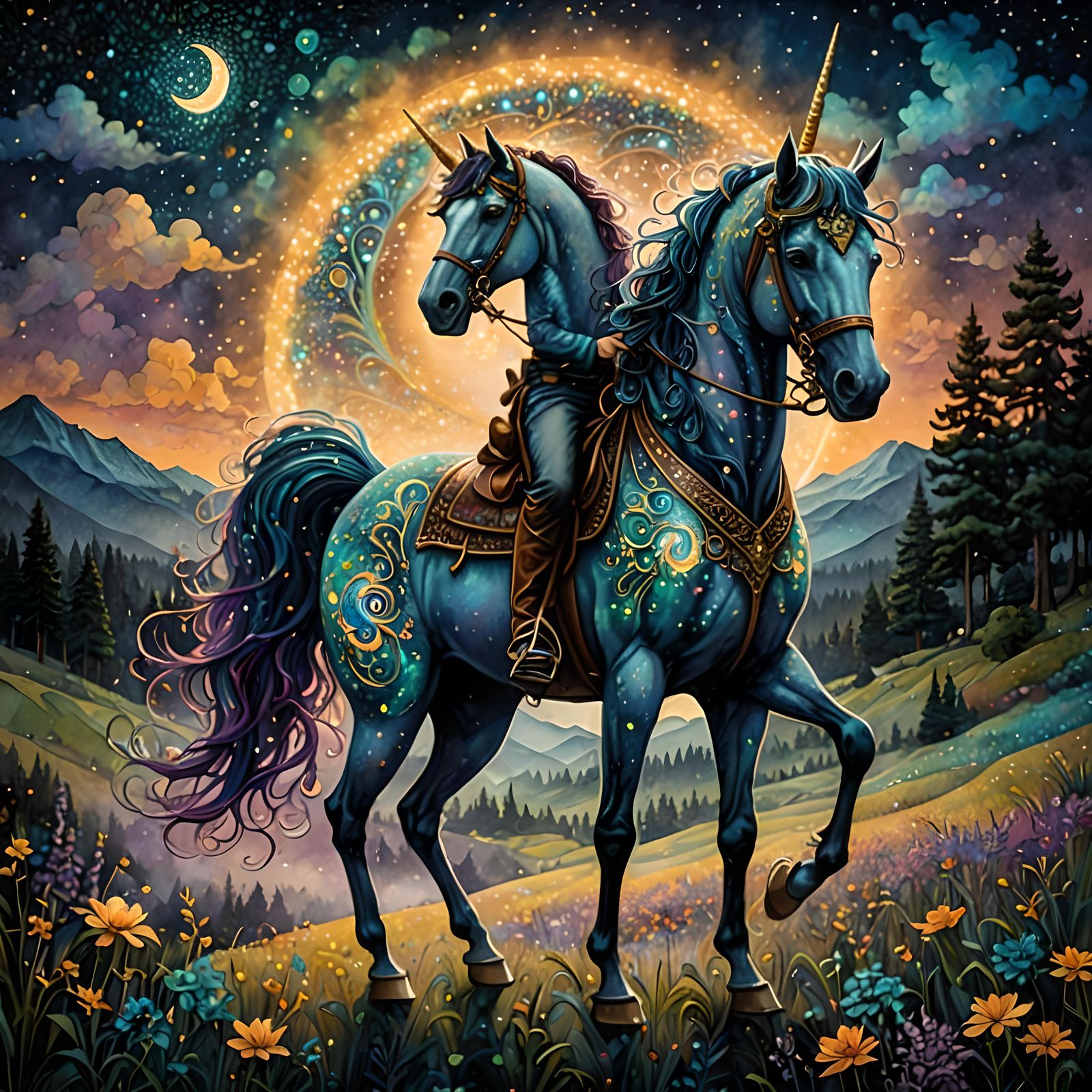 Unicorn Cowboy in Ethereal Fantasy Style