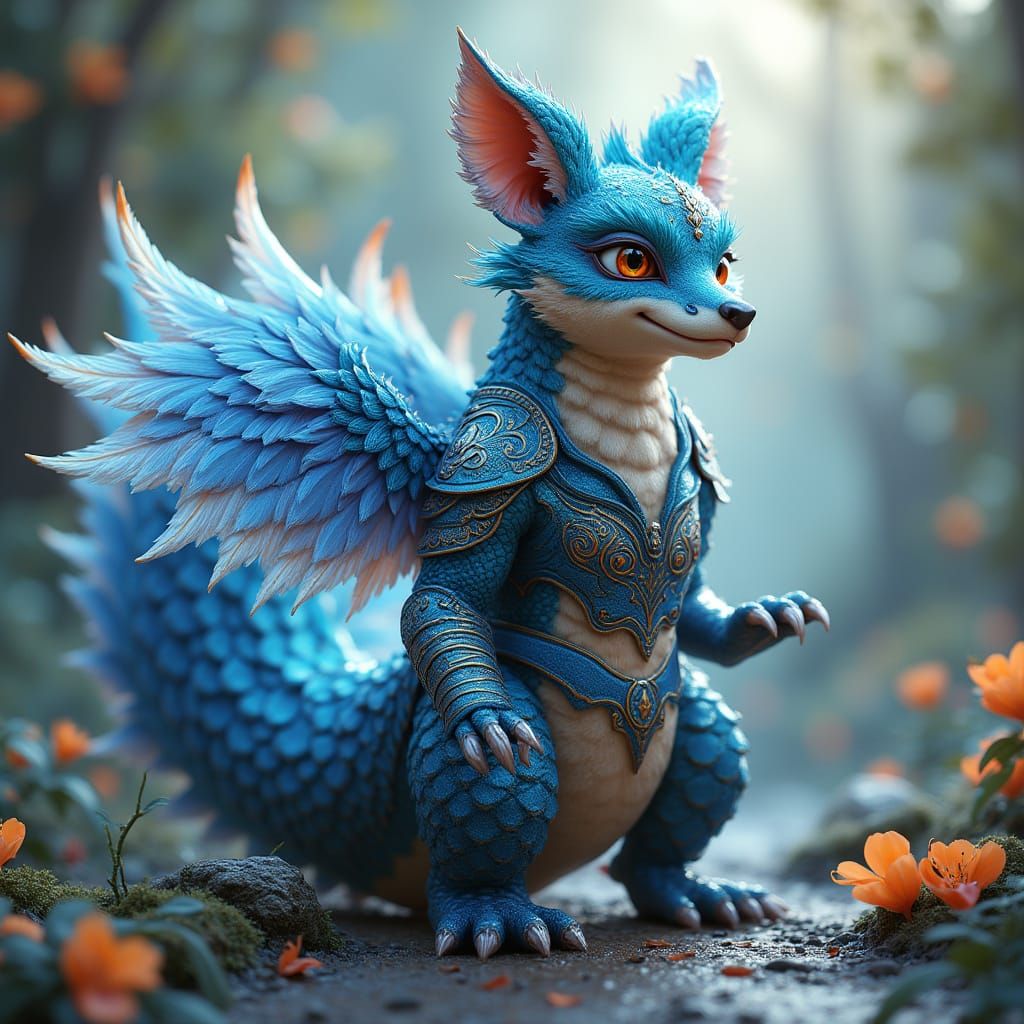 Fantastic Beast: Peacock, Crocodile, Fox Hybrid in Armor