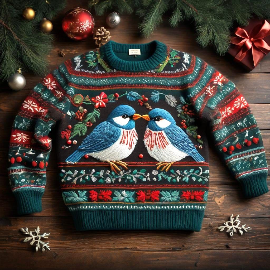 Vintage Folk Art Christmas Sweater Scene
