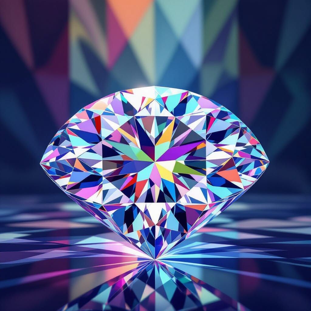 Abstract Diamond Kaleidoscope in Mirror Reflection