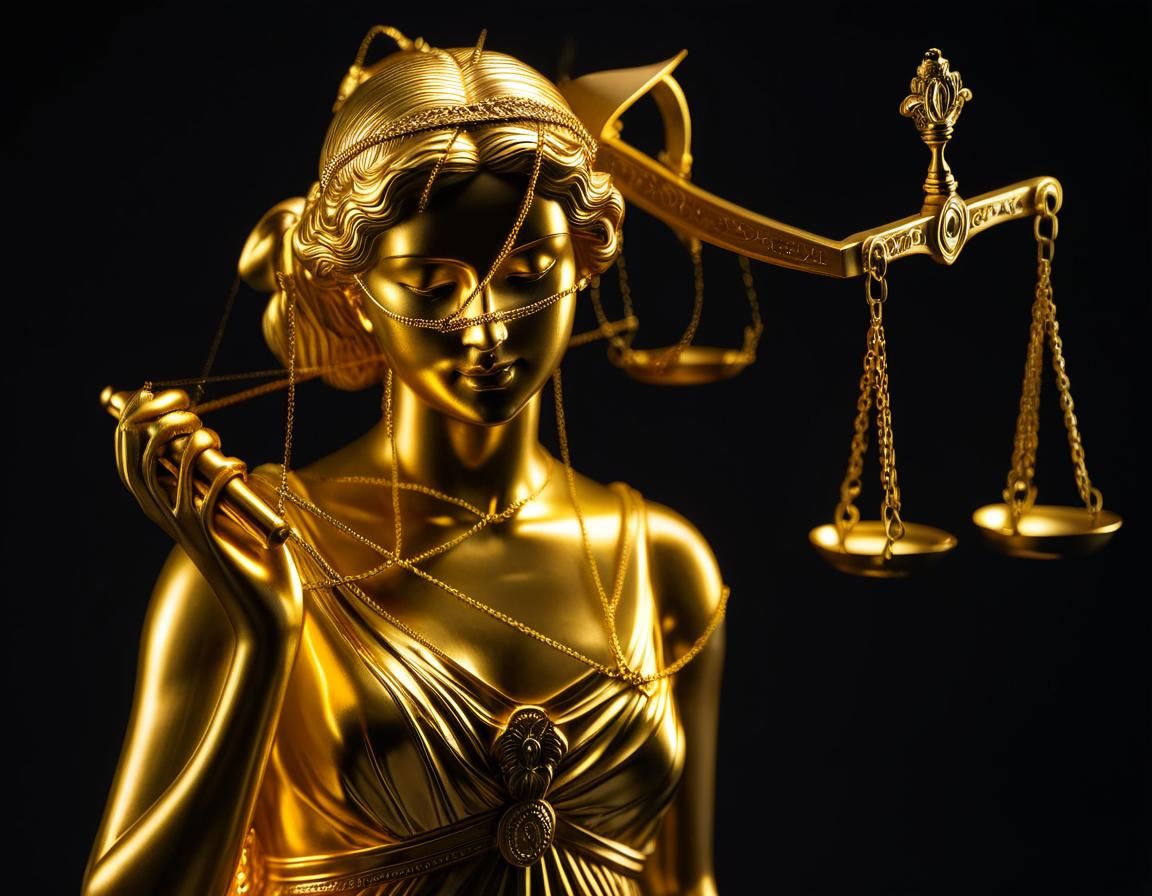 Lady Justice with Golden Scales in Rembrandt Lighting