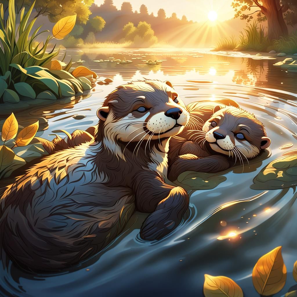 Otter's Golden Hour: A Cinematic River Dream