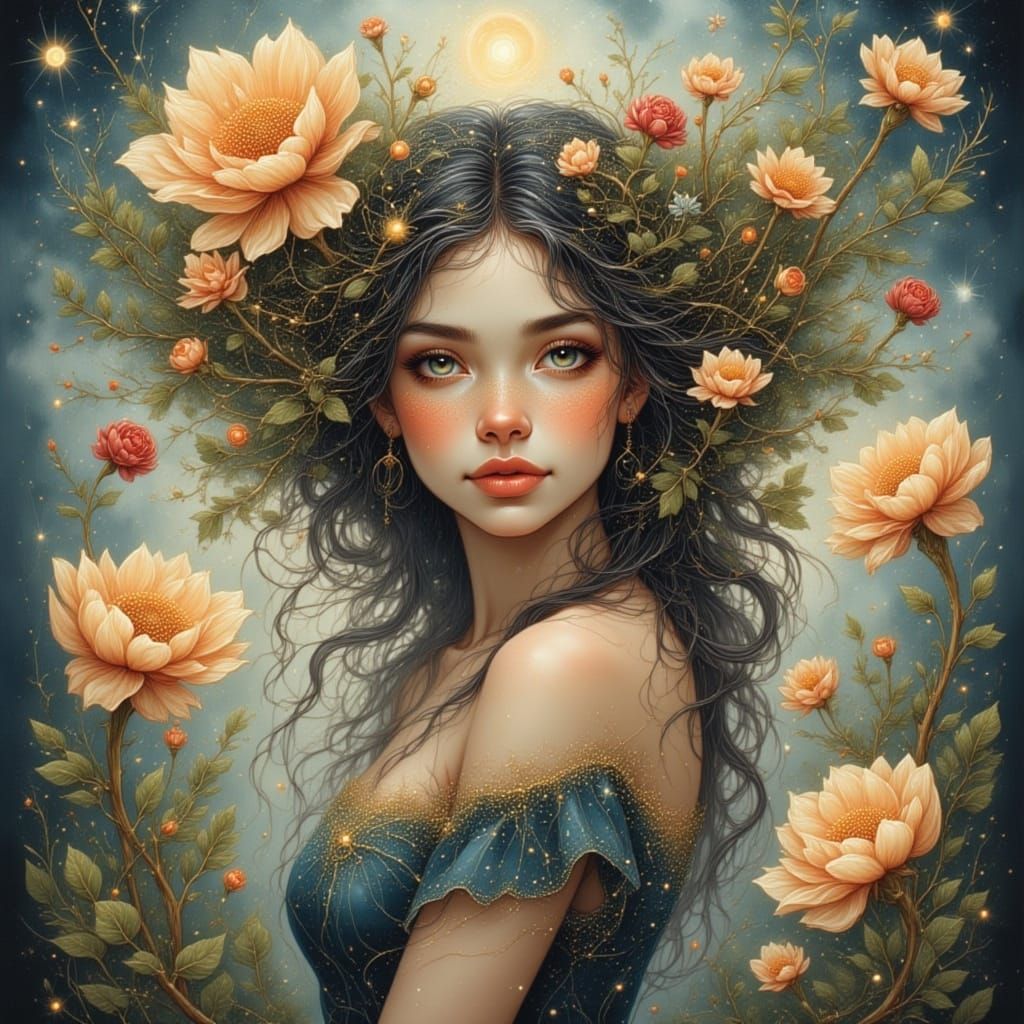 Woman's Hair Blooms into Surreal Translucent Garden