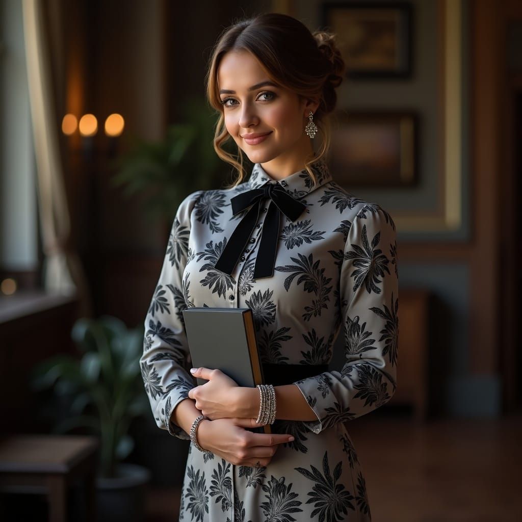 Confident Woman in Vintage Office