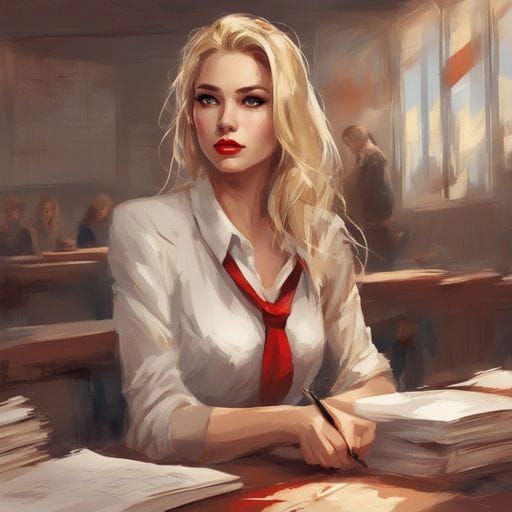 Furious Modern Teacher with Red Lips, in Royo Style