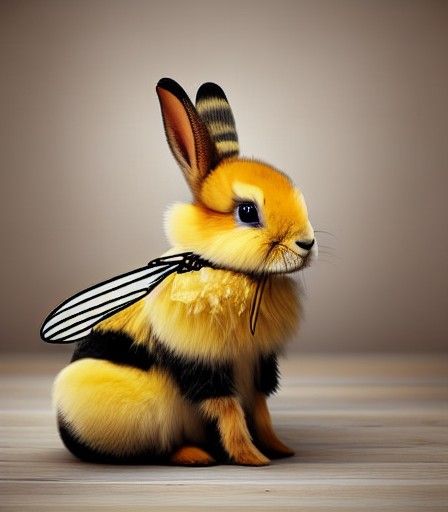 Cute Honeybee Bunny in Flowers, Fantasy Art