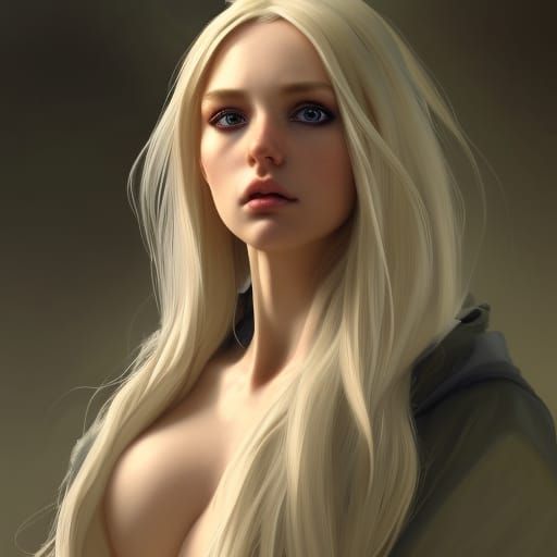 Blonde Elf Portrait in Artgerm and Mucha Style