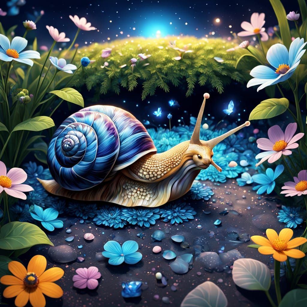 Enchanting Hyper-Realistic Digital Art of Snail and Firefair...