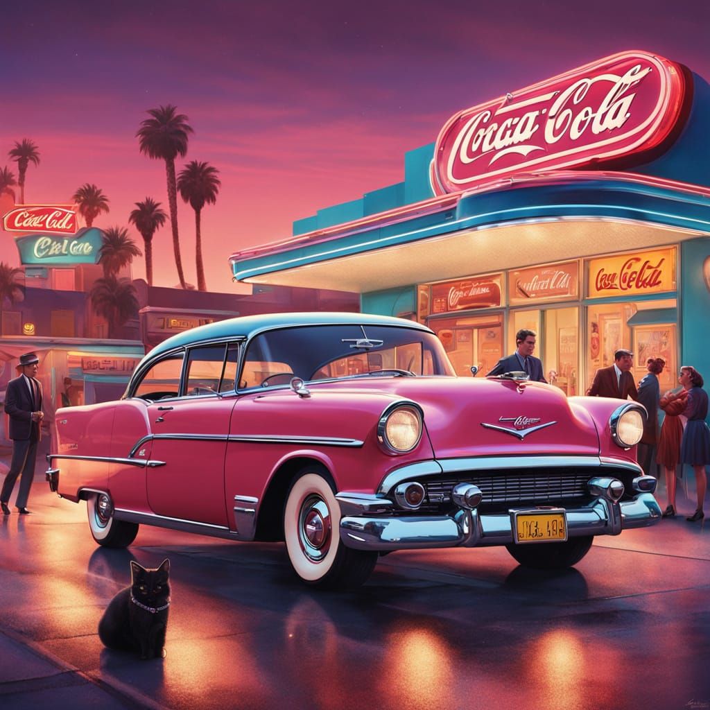 Retro-Futuristic 1950s Diner Scene in Vibrant Colors