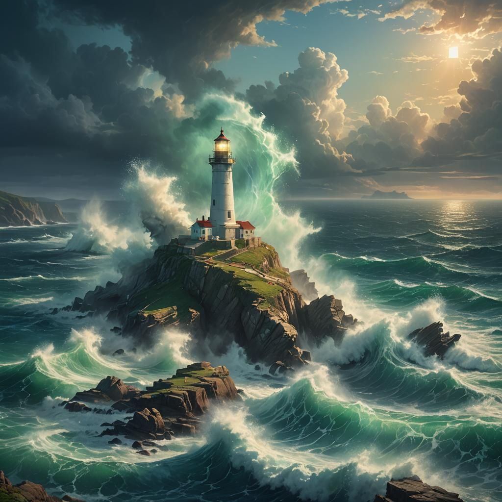 Whimsical Lighthouse Oceanscape in Fantasy Art Style