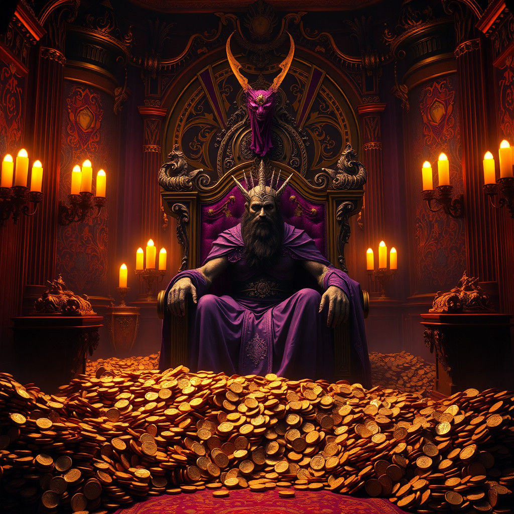 Greed Embodied: A Dark Fantasy Art Nouveau Scene