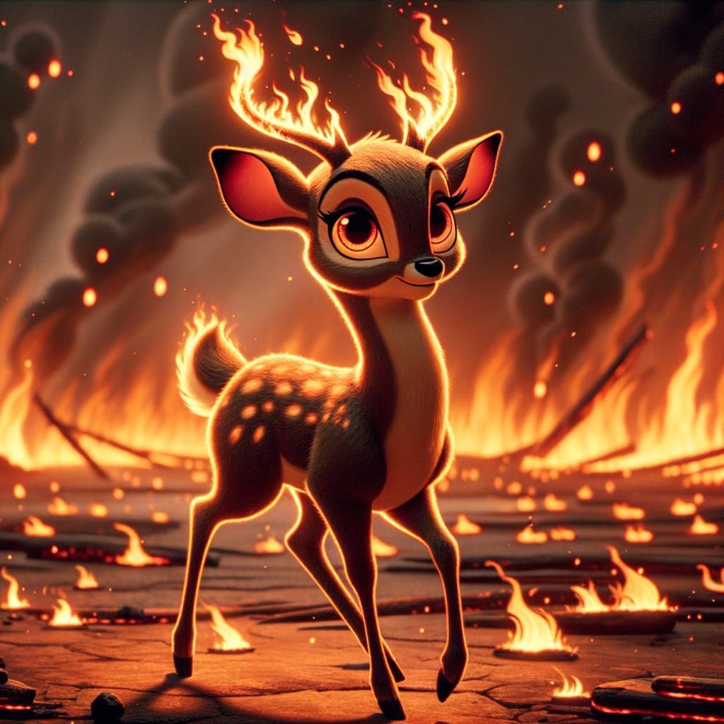 Fiery Deer in Classical Animation Style