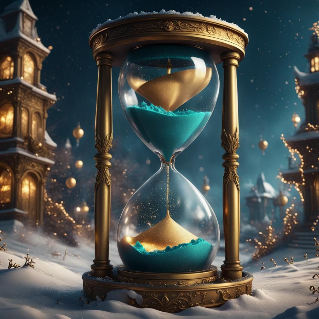 New Year's Eve Hourglass in Detailed Matte Painting