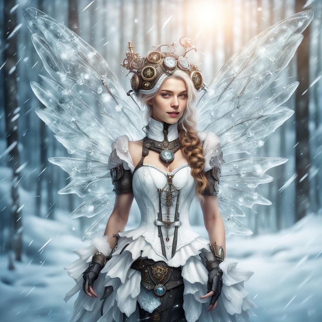 Steampunk Fairy in Enchanted Winter Forest