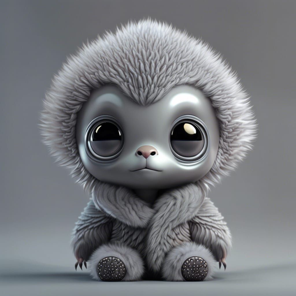 Cute Furry Grey Alien Portrait