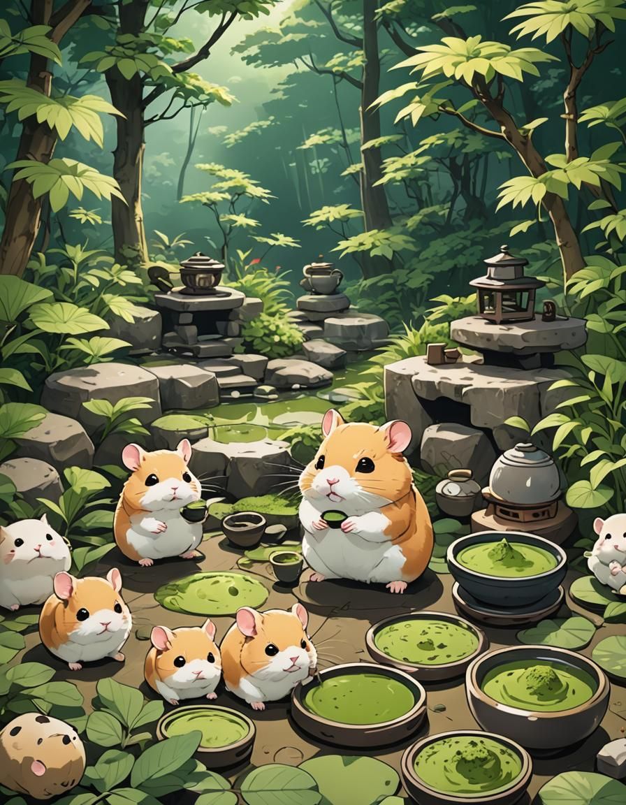 Japanese Garden Matcha Tea Hamster: Anime Style