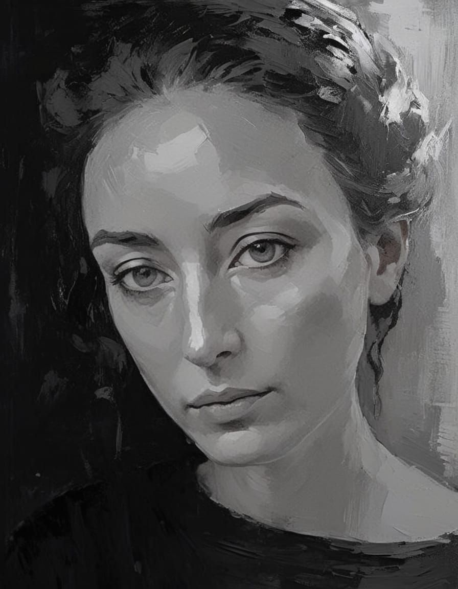 Goth Girl Portrait in High Contrast Impasto Style
