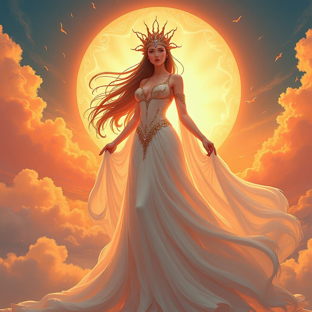 Goddess in White Gown Anime Style Wallpaper