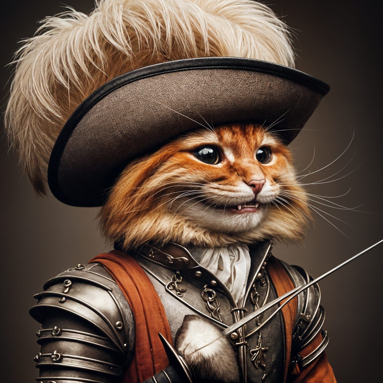 Cartoon Cat Musketeer Ready to Fence