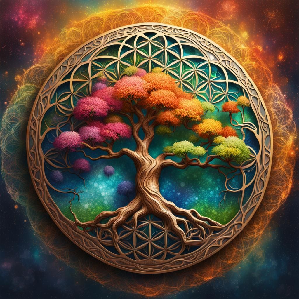Tree of Life with Flower, Hyperrealistic Art