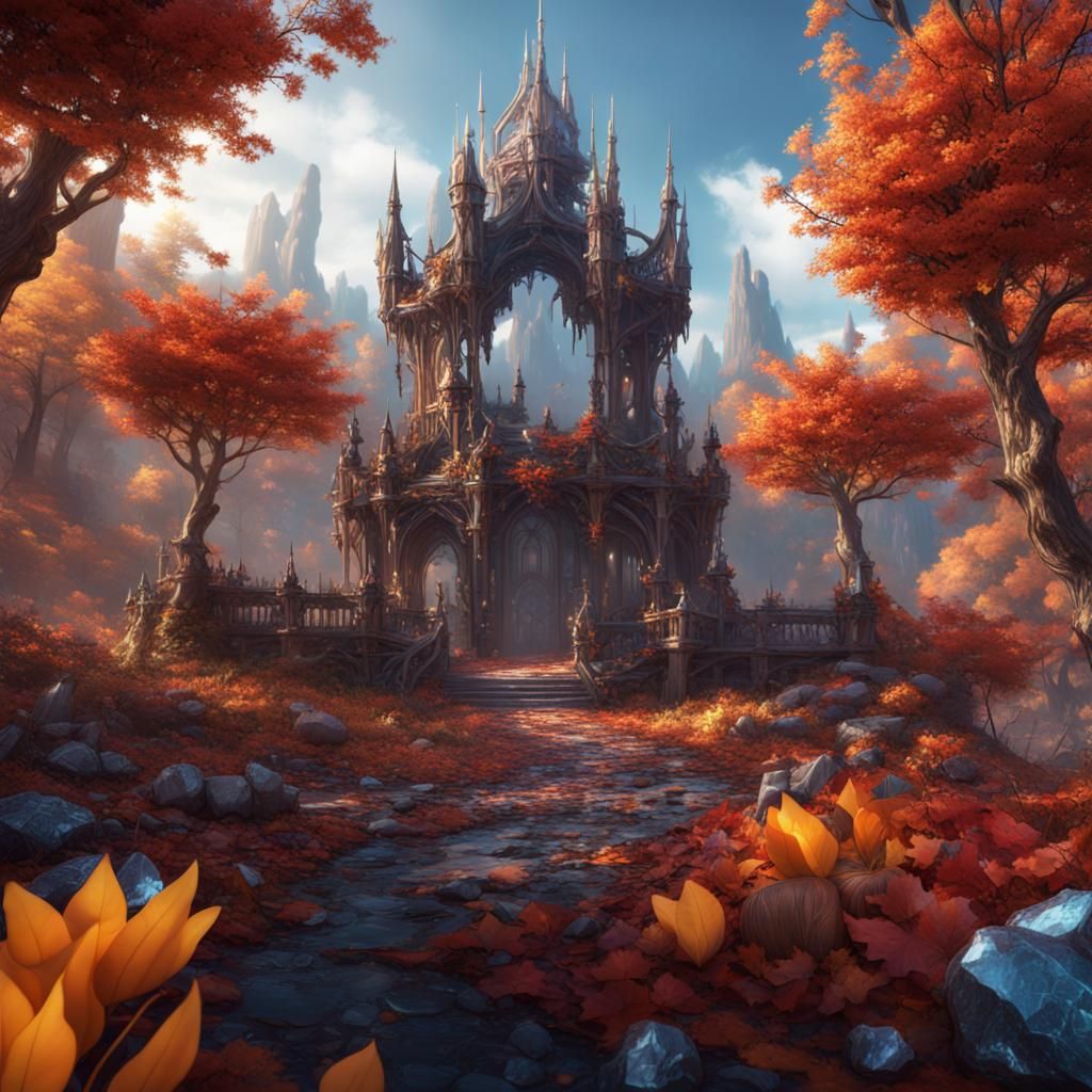 Crystal Autumn Flower: Detailed Matte Painting
