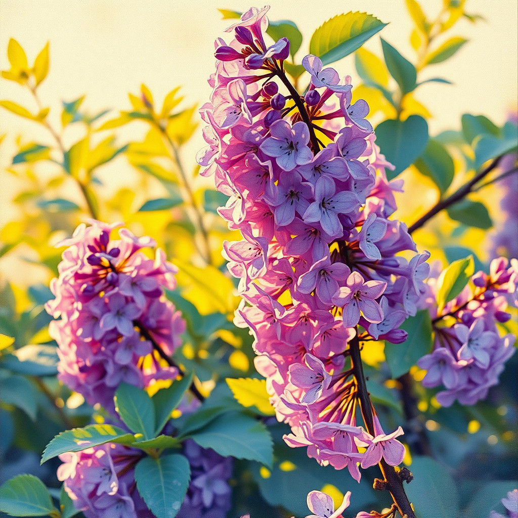 Lilac Petals in Golden Light: Impressionistic Style