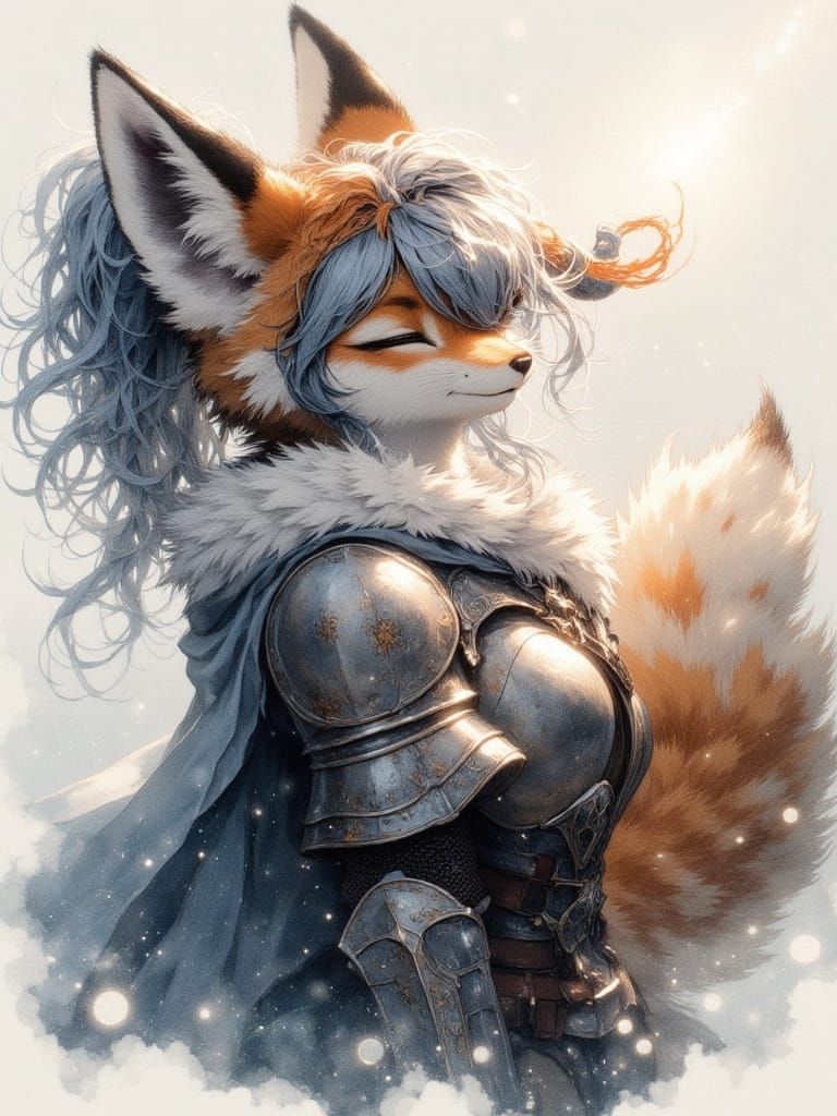 Furry Fox Knight in Blissful Watercolor Expressionism