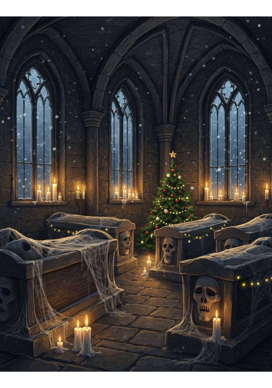 Gothic Christmas Crypt Scene in Digital Painting Style