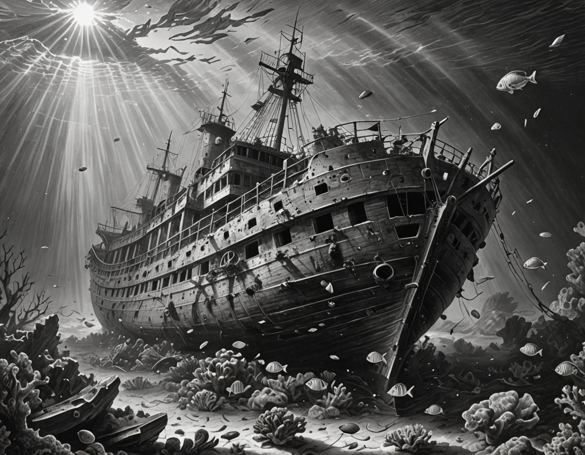a lost shipwreck in the sea.